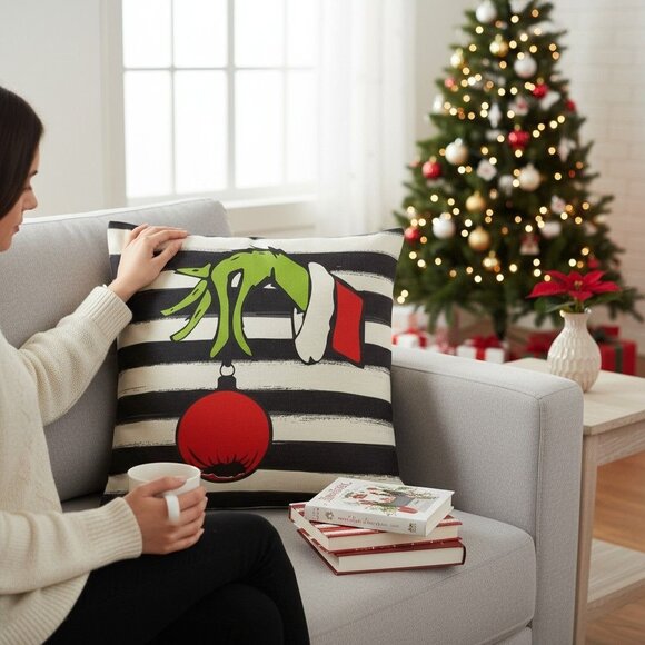 Unbranded Other - Merry Grinchmas Striped Cushion Cover – Holiday Home Decor